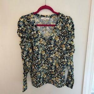 LOFT Floral Print Top - Blue and Yellow